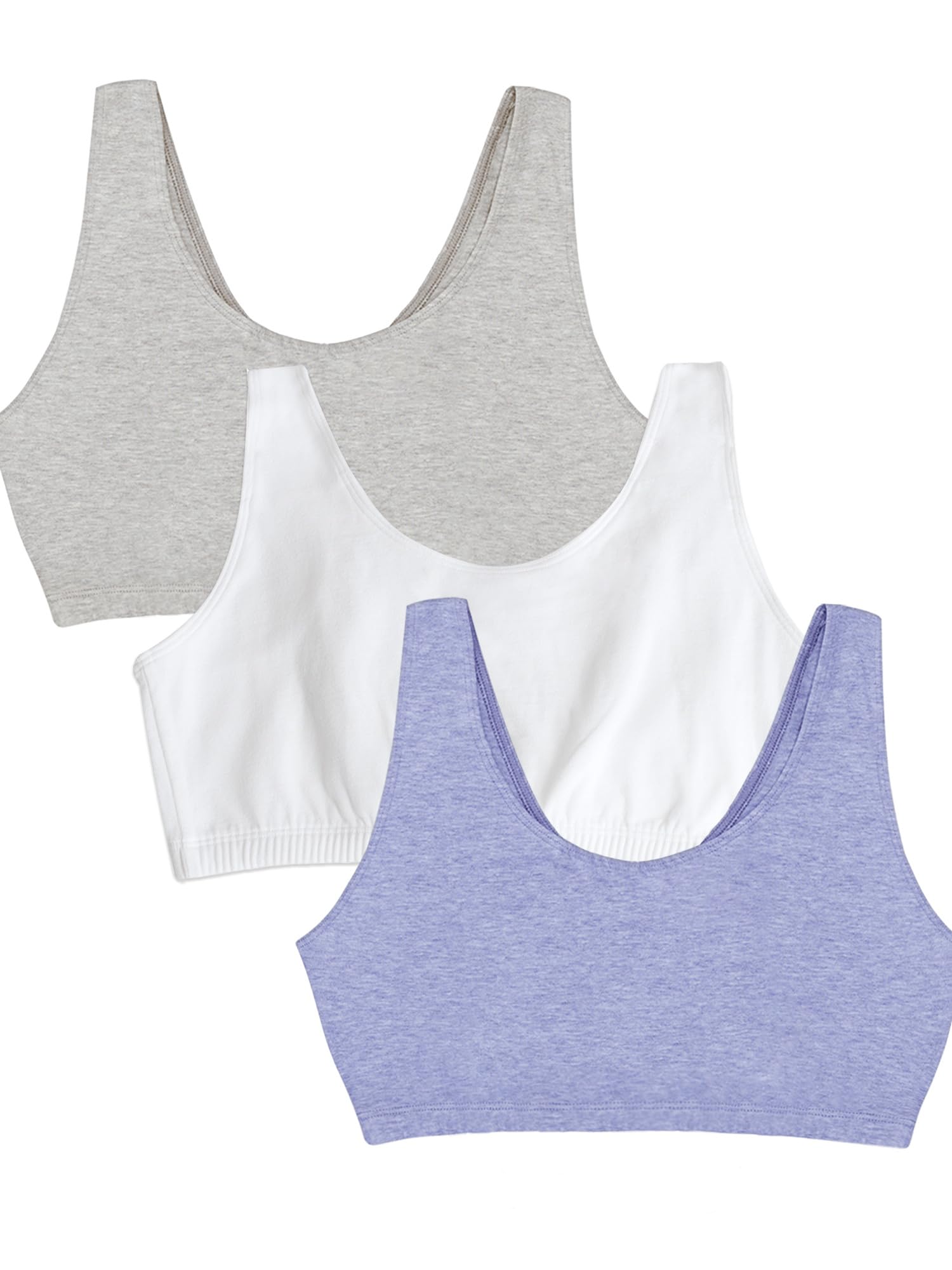 Fruit of the Loom Womens Built Up Tank Style Sports Bra Fashion Colors, Heather Blue/White/Heather Grey, 34