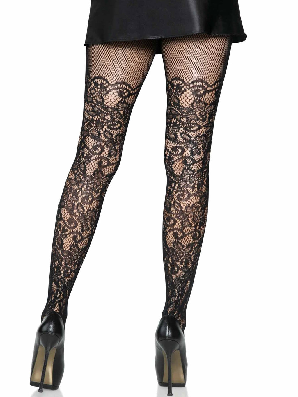 Floral vine net pantyhose O/S