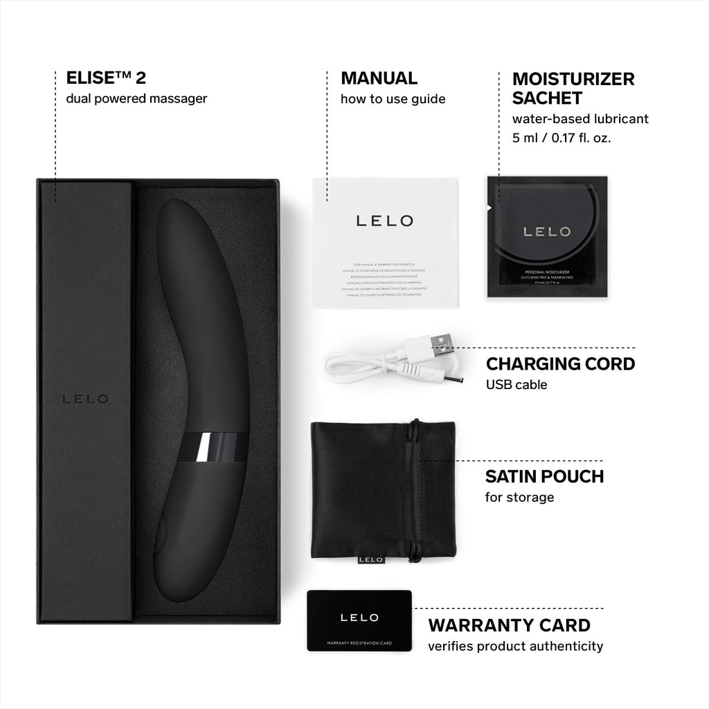 Lelo Elise 2 Personal Massager, G Spot Vibrator, Female Vibrator, Sex Toys For Female, Waterproof Vibrator With Dual Motor Toy For Stronger Stimulation And Sensual Massage, Black