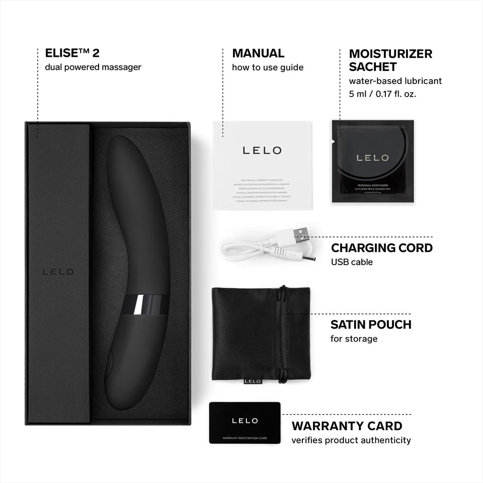 Lelo Elise 2 Personal Massager, G Spot Vibrator, Female Vibrator, Sex Toys For Female, Waterproof Vibrator With Dual Motor Toy For Stronger Stimulation And Sensual Massage, Black