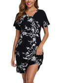 Kabento Nightgowns for Women Cotton Sleep Shirts Short Sleeve Sleepwear, Floral Black, XX-Large