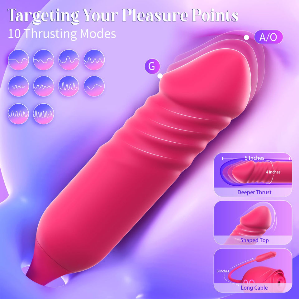 Vibrator Dildo Sex Toys for Women - MOOLIGIRL Rose Sex Toy with Thrusting G Spot Vibrators & 10 Sucking Modes for Clitoral Nippl