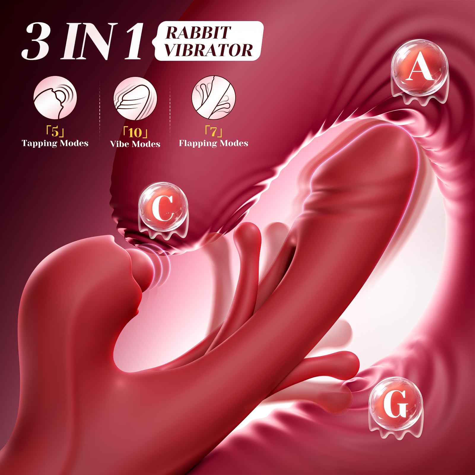 Toendi Thrusting Vibrator Sex Toys - Rose Sex Toy for Women 3 in 1 Vibrators with 10 Vibrating, 7 Flapping & 5 Tapping Modes Adu