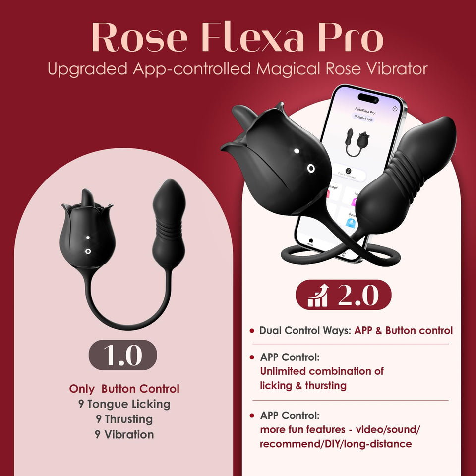 Rose Sex Toys with Thrusting Dildo - 3 in 1 Adult Toys Clitoral G Spot Vibrator Rose Sex Stimulator for Women with 9 Tongue Lick