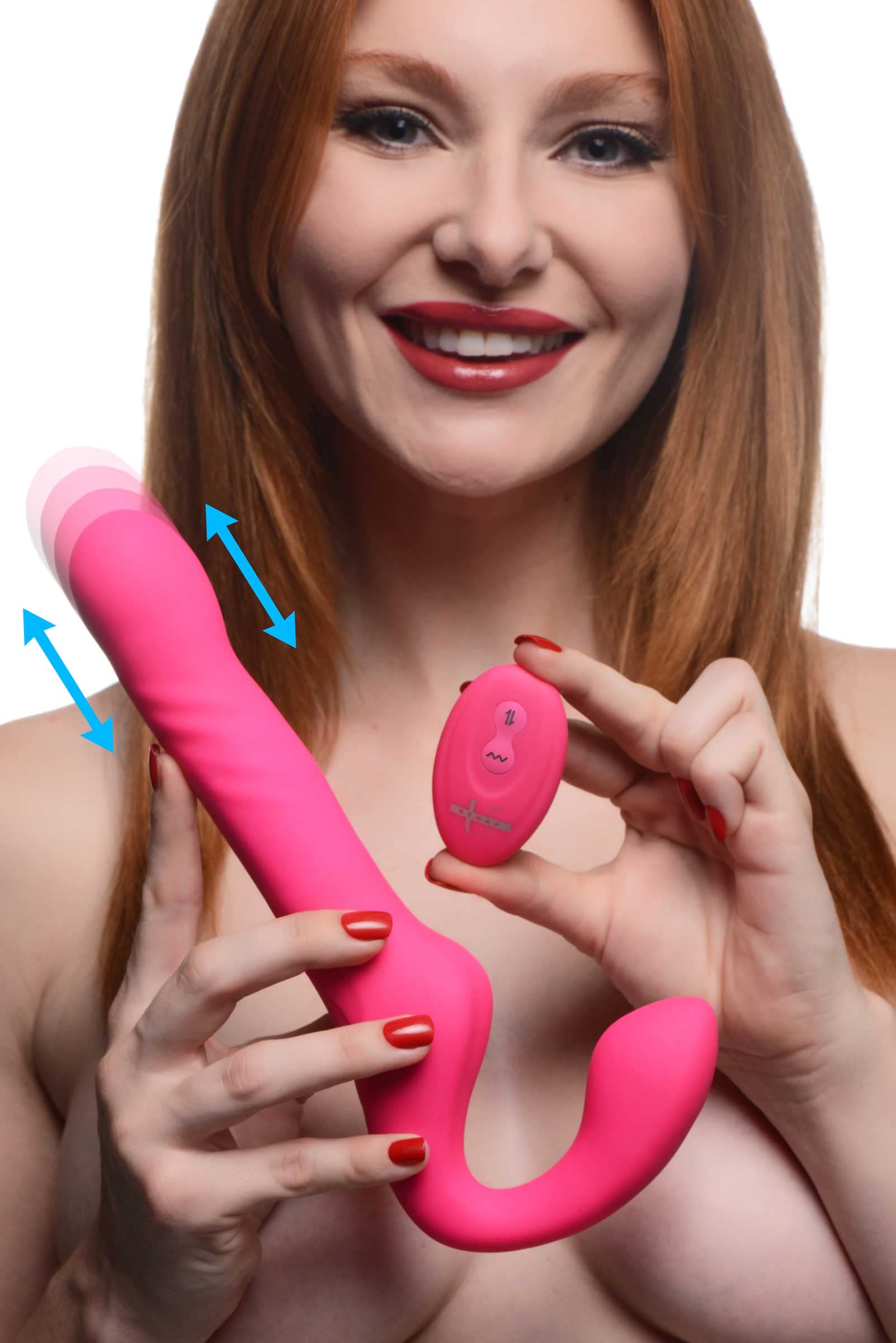 Strap U 10X Thrusting & Vibrating Silicone Strapless Strap-On with Remote, 10 Shaft & Bulb Vibrating Modes + 3 Thrusting Speeds 