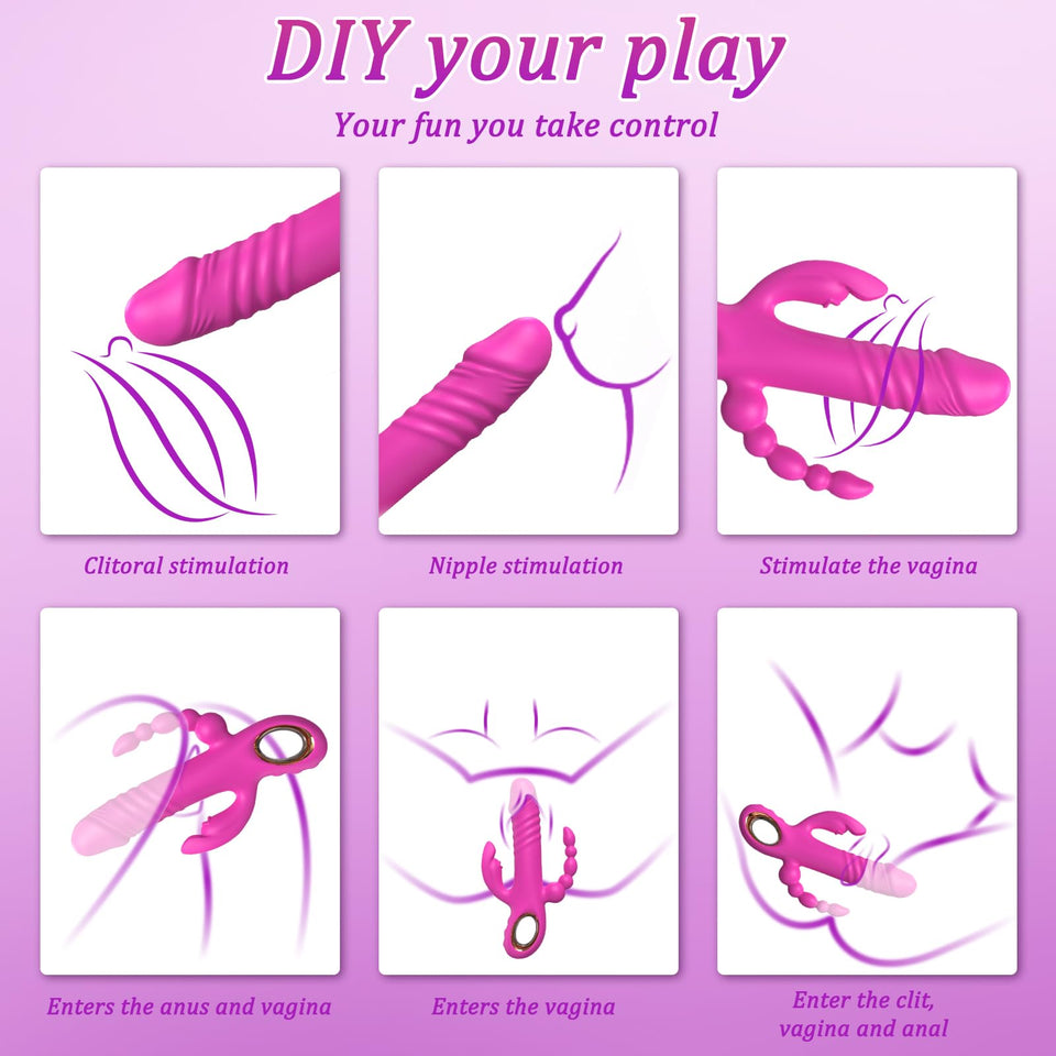 Thrusting Dildo Vibrator Sex Toys for Women, G Spot Anal Rabbit Vibrators Adult Sex Toys with 7 Powerful Speeds & 7 Vibrating Mo