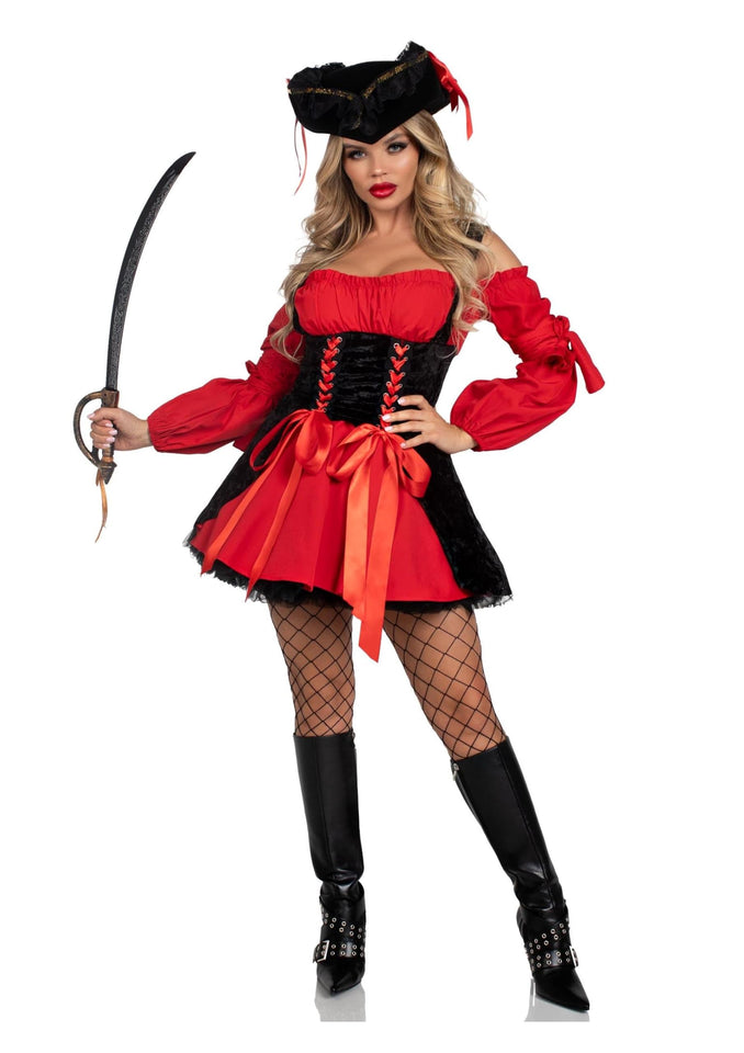 Leg Avenue Women'S Vixen Pirate Wench Costume, Red/Black, X-Large