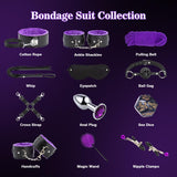 BDSM Sex Bondage Kit Restraints - 12PCS Sets with Adjustable Handcuffs Collar Ankle Cuff Blindfold Feather Tickler Anal Plug Adu
