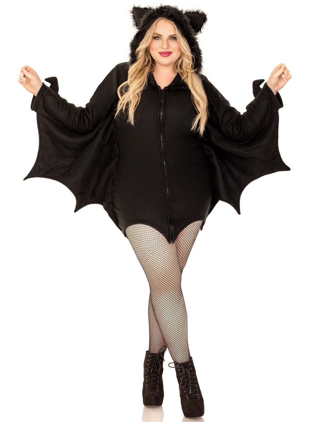 Cozy Bat,Dress W/Bat Wing Sleeves And Furry Ear Hood Small Black