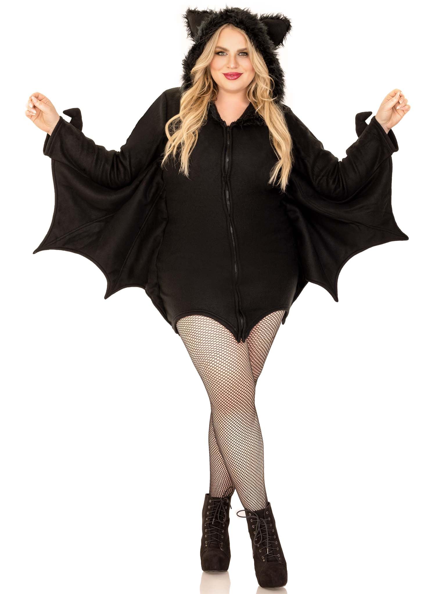 Cozy Bat,Dress W/Bat Wing Sleeves And Furry Ear Hood Small Black