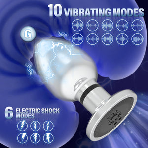 Electric Shock Vibrating Butt Plug, Estim Metal Anal Plug Men Male Prostate Massager Anal Sex Toys with 10 Vibrating & 6 Electri