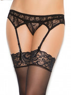 Elegant Moments Womens Lace Garter Belt And Thong Set, Black, One Size