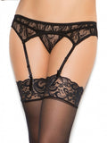 Elegant Moments Womens Lace Garter Belt And Thong Set, Black, One Size