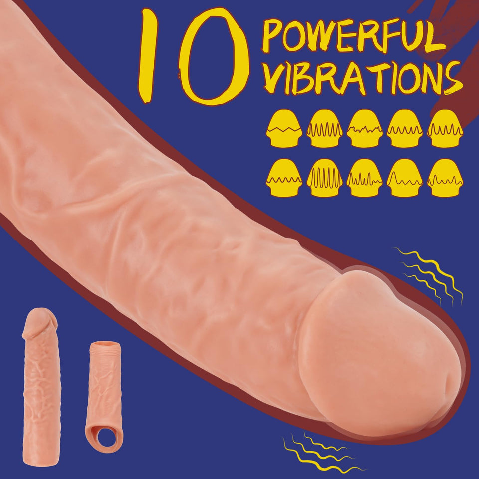 Oxyfort Vibrating Male Sex Toys Penis Extender Sleeve Set-Detachable Cock Sleeve Vibrator with 10 Vibrations, Realistic Penis Ri