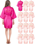 Hicarer 12 Pcs Womens Birthday Party Robes Gold Glitter Queen Squad Kimono Silky Nightgown Satin Bathrobes Dressing Gown (Rose 