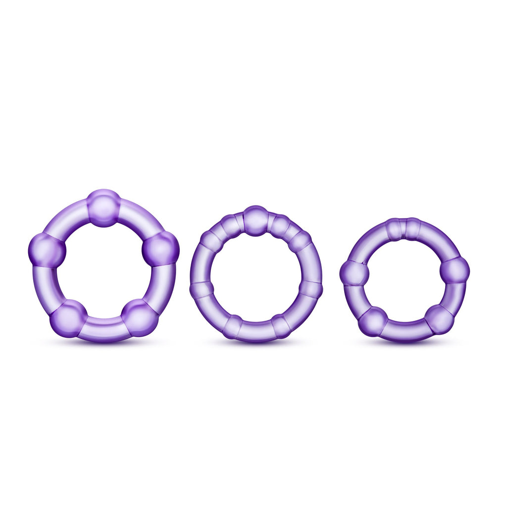 Blush Stay Hard Soft Stretchy Beaded Male Enhancement Cock Rings - Pack Of 3 - Purple