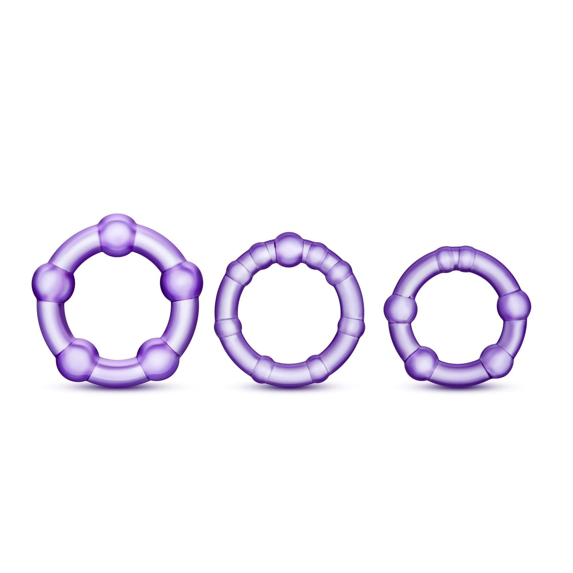 Blush Stay Hard Soft Stretchy Beaded Male Enhancement Cock Rings - Pack Of 3 - Purple