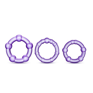 Blush Stay Hard Soft Stretchy Beaded Male Enhancement Cock Rings - Pack Of 3 - Purple