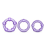 Blush Stay Hard Soft Stretchy Beaded Male Enhancement Cock Rings - Pack Of 3 - Purple