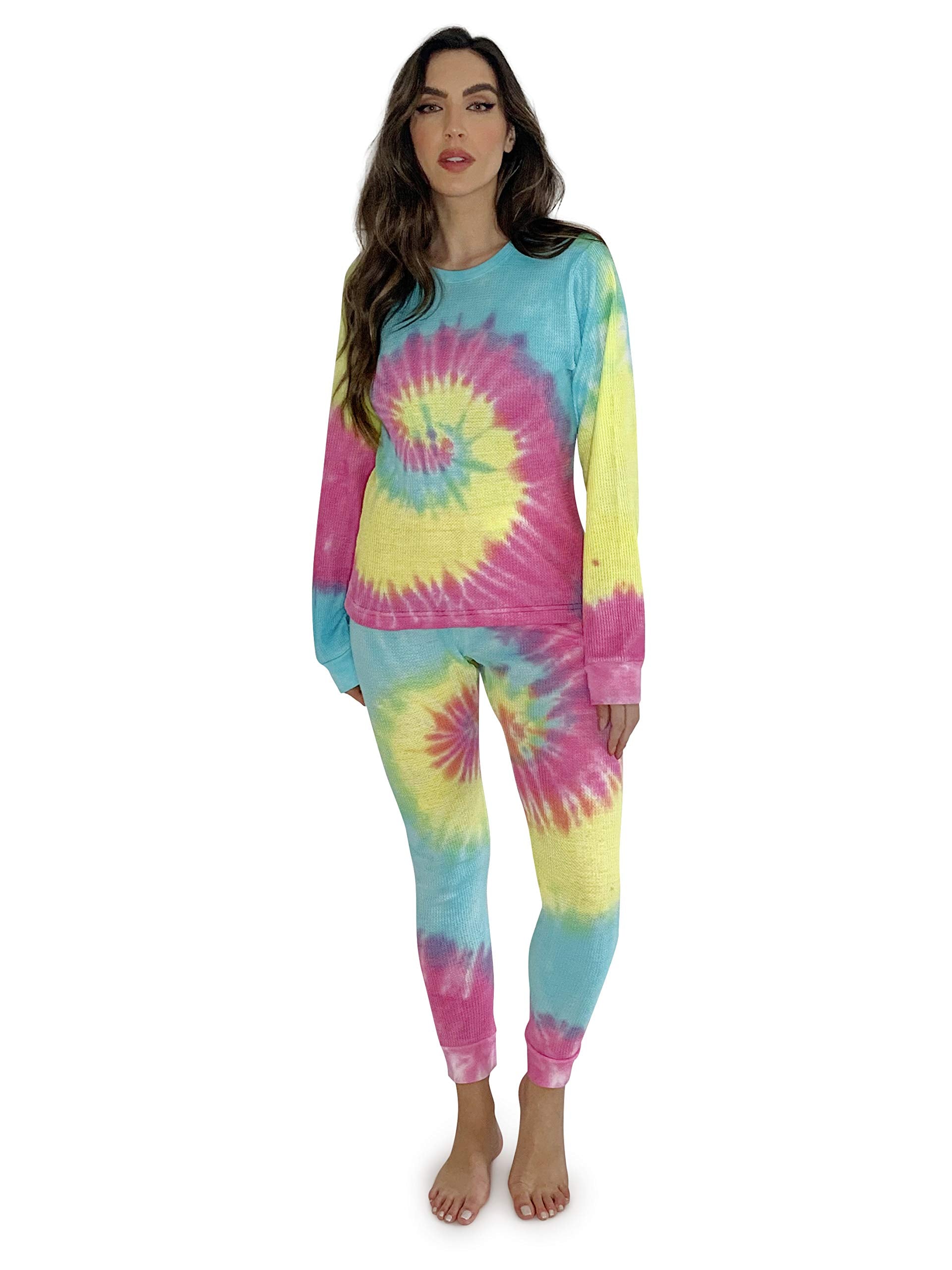 Just Love Womens Tie Dye Two Piece Thermal Pajama Set 6770-10478-L