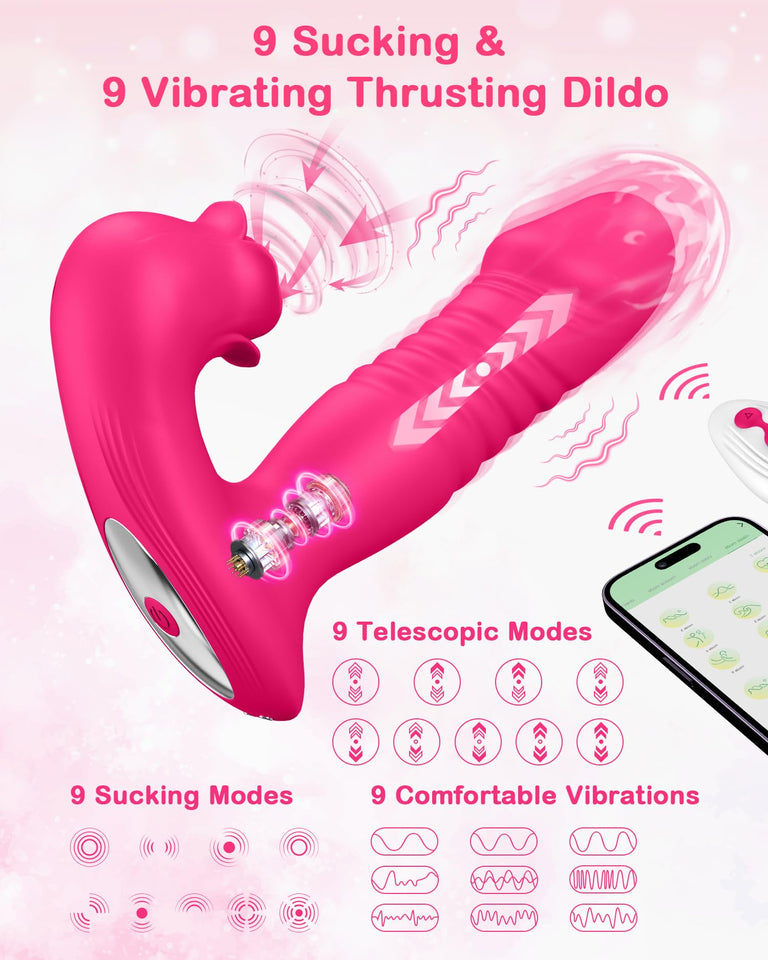 Rose Sex Toys for Women Sucking Vibrator Thrusting Dildo -Upgraded Sex Toy with 9 Sucking &Thrusting Vibrating Dildos,G Spot Cli