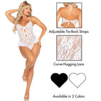 Floral Lace Halter Teddy with Mini Bow Detail and Flutter Accent
