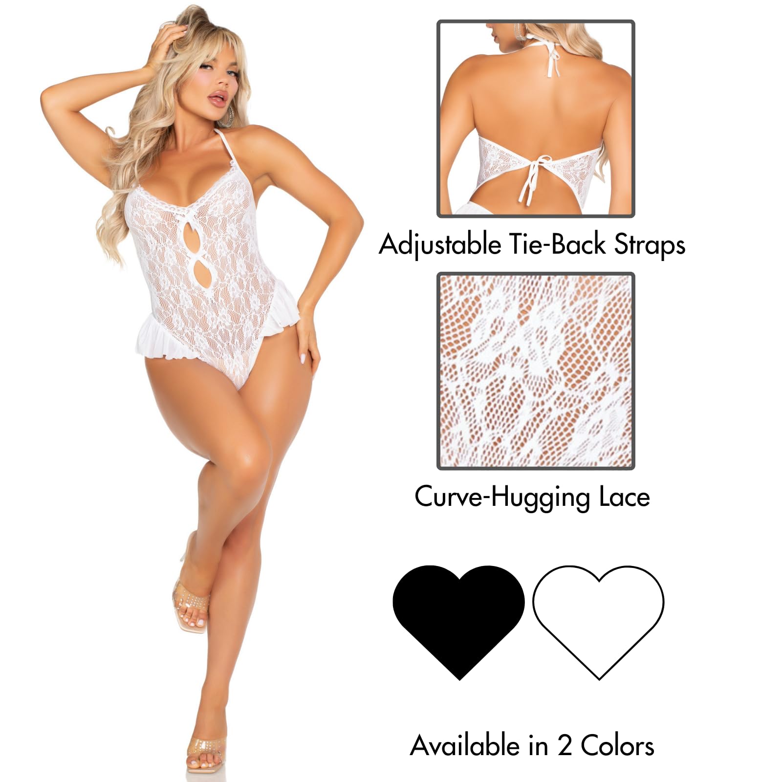 Floral Lace Halter Teddy with Mini Bow Detail and Flutter Accent