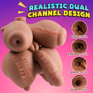 Shemale Sex Doll Torso Realistic Big Dildo with 5 Holes insertable Masturbator, 5 in 1 Transsexual FUTA Sex Dolls Penetrable Nip