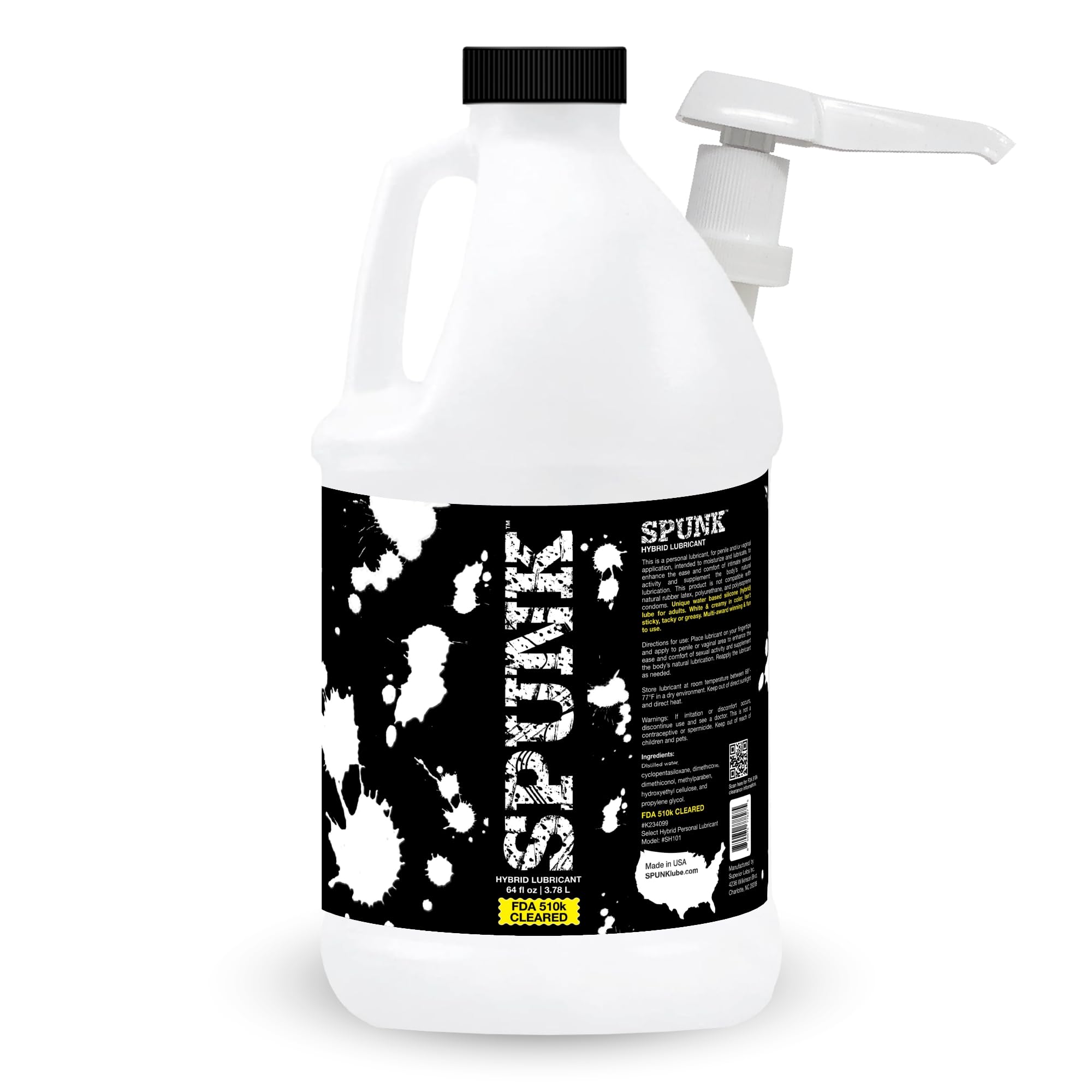 SPUNK Lube Hybrid Personal Lubricant - Water & Silicone Based, Safe for Toys & Condoms, 64 Fl Oz (1888 mL)