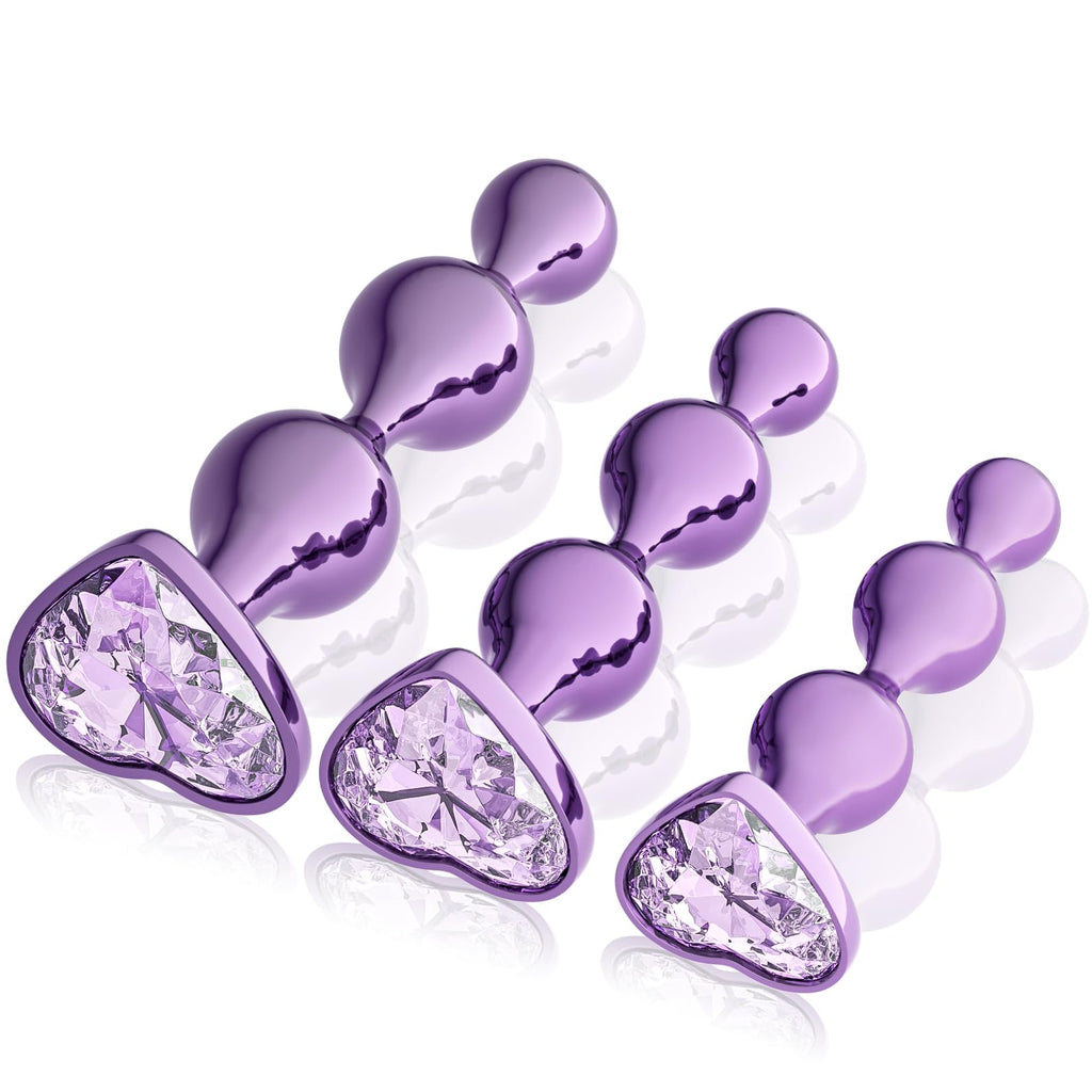 YOOMAI 3 Pcs Metal Anal Butt Plugs Adult Sex Toys,Alloy Butt Beads with Heart Shaped Base, Jewelry Design Anal Beads for Men Wom