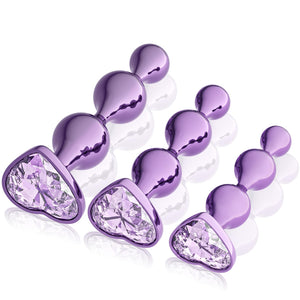 YOOMAI 3 Pcs Metal Anal Butt Plugs Adult Sex Toys,Alloy Butt Beads with Heart Shaped Base, Jewelry Design Anal Beads for Men Wom