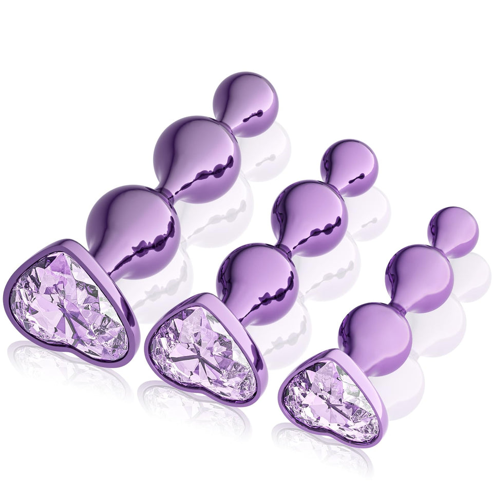 YOOMAI 3 Pcs Metal Anal Butt Plugs Adult Sex Toys,Alloy Butt Beads with Heart Shaped Base, Jewelry Design Anal Beads for Men Wom