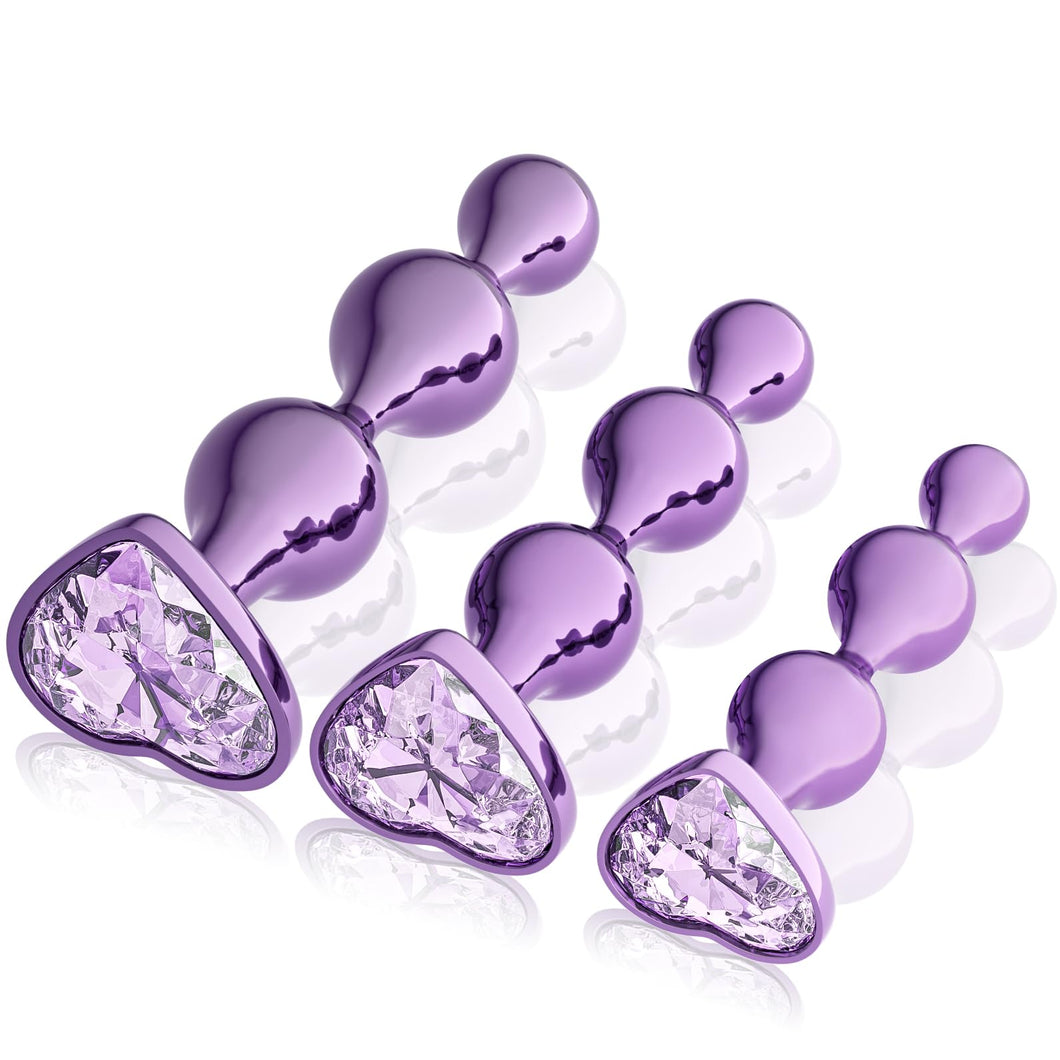 YOOMAI 3 Pcs Metal Anal Butt Plugs Adult Sex Toys,Alloy Butt Beads with Heart Shaped Base, Jewelry Design Anal Beads for Men Wom