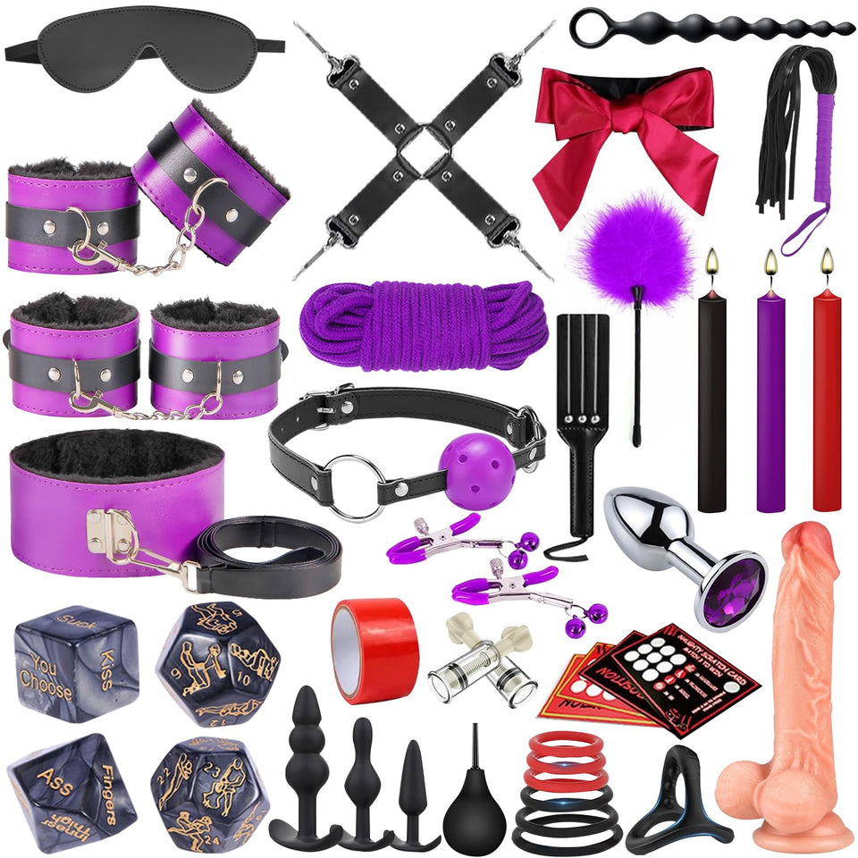 Sex Toys BDSM Restraints Dildo, 36Pcs Kit Bondage Gear and Accessories for Adult Women and Couples (Purple, 36 Piece Set)