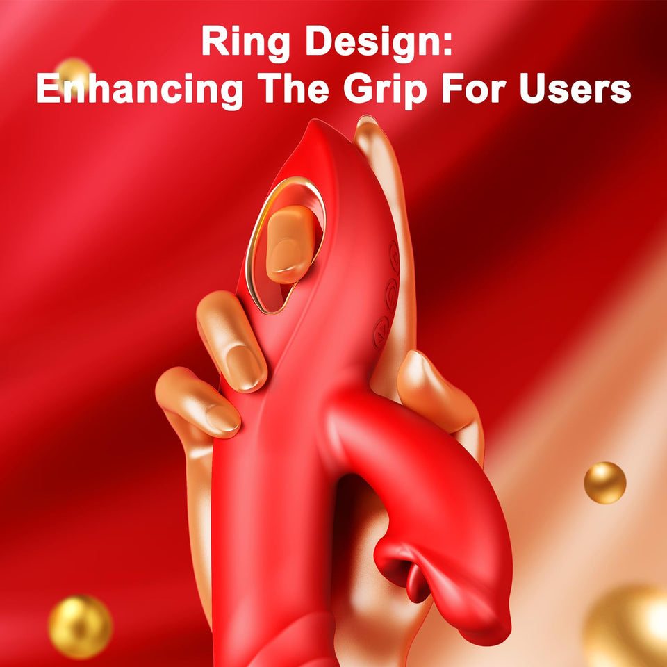 Vibrator Thrusting Dildo Adult Sex Toys, 4IN1 G Spot Vibrators Tongue Clitoral Stimulator Rose Sex Toy Dildos with 10 Vibrating