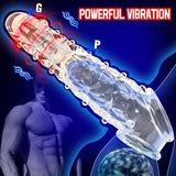 Penis Sleeve Vibrating Cock Sleeve, Penis Extension Reusable with Clitoral Stimulator, Soft Graininess Shaped Penis Extender, Pe