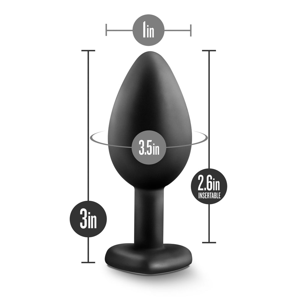 Blush Novelties Temptasia Bling Anal Plug - Platinum Cured Puria Silicone - Heart Shaped Butt Toy With Gem Base - Tapered Head F