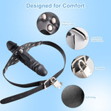 Double-Cock Dildo Penis Mouth Gag Plug, Padlock Ball Gag,Adjustable Bondage Leather Strap,BDSM Sex Toys for Man Women Couple,7.4