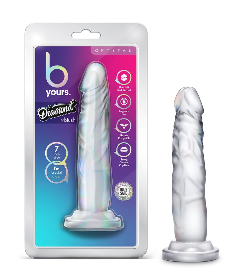 B Yours Diamond Crystal - Lifelike Realistic Dildo - Powerful Suction Cup For Hands Free Play And Harness Compatible - Clear To 