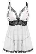 Donnalla Women Plus Size Lingerie - Sexy Split Cup Lace Babydoll Sleepwear Chemise Set 2XL,3XL,4XL White