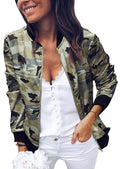 EcOWISH Womens Jackets Lightweight Zip Up casual Inspired Bomber Jacket camouflage coat Stand collar Short Outwear Tops 333 Army