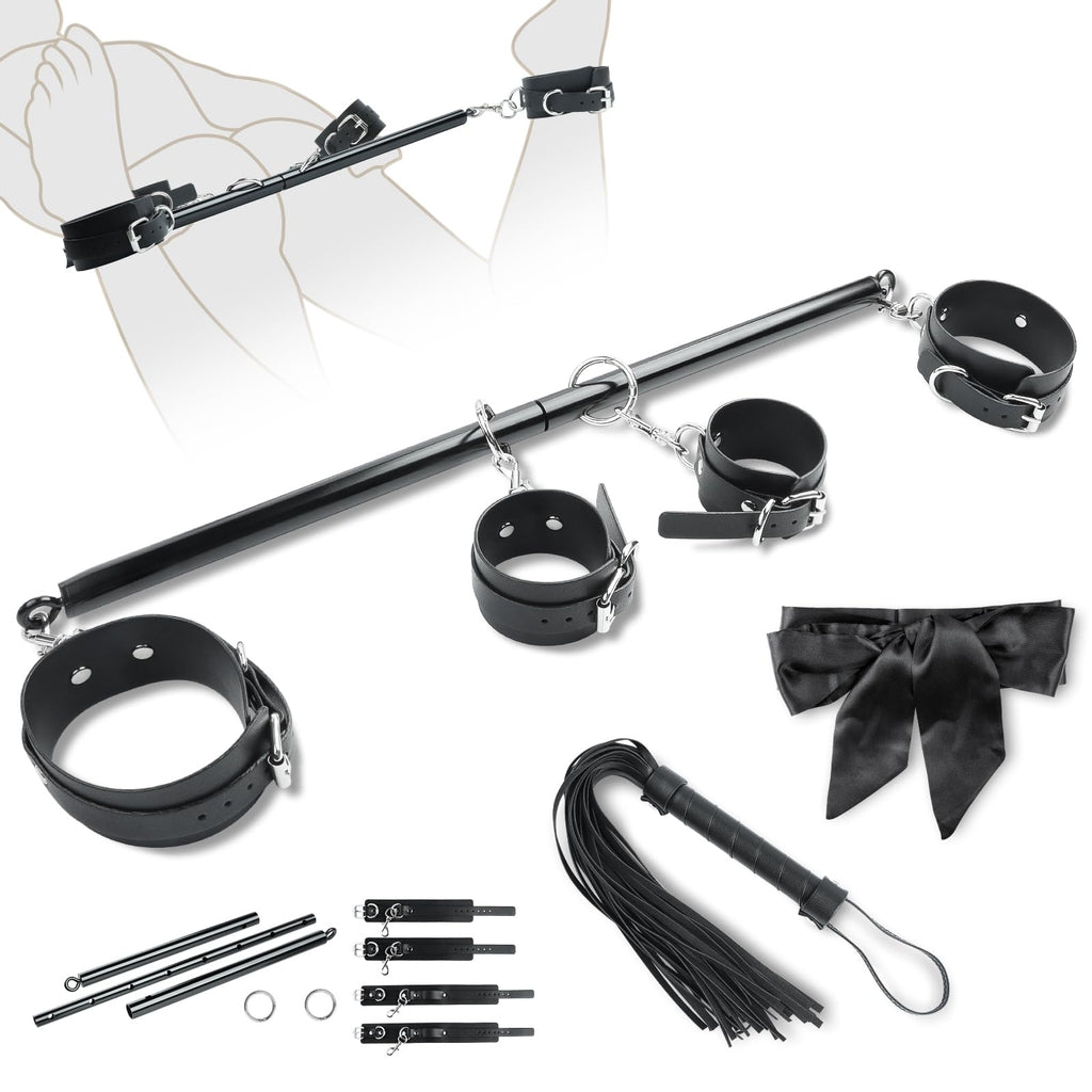 Spreader Bar Bondage Restraints BDSM Kit Couples Sex Toys, Adult Sex Toy with 4 Adjustable Cuffs, Whip & Blindfold, Bondage Gear