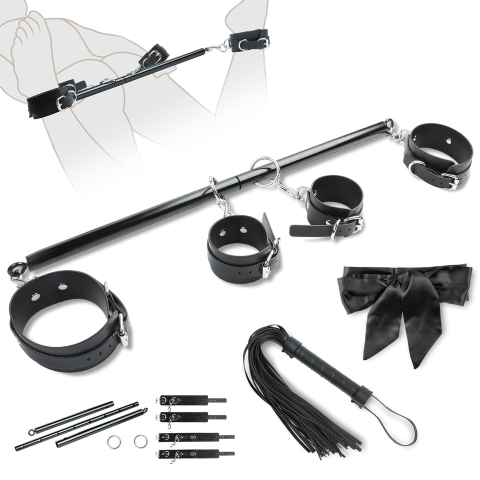 Spreader Bar Bondage Restraints BDSM Kit Couples Sex Toys, Adult Sex Toy with 4 Adjustable Cuffs, Whip & Blindfold, Bondage Gear