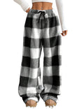 Wyeysyt Women Fuzzy Pajama Pants Plush Elastic Waist Wide Leg Leopard Pant Pj Bottoms Lounge Pants(Plaid-M)