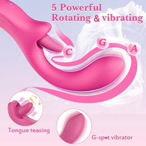 Womens Sex Toy Dildo Vibrator, G Spot Vibrator Lip Tongue Licker Rotating for female Clitoral Vagina Anal Sex, 5 Licking & Vibra