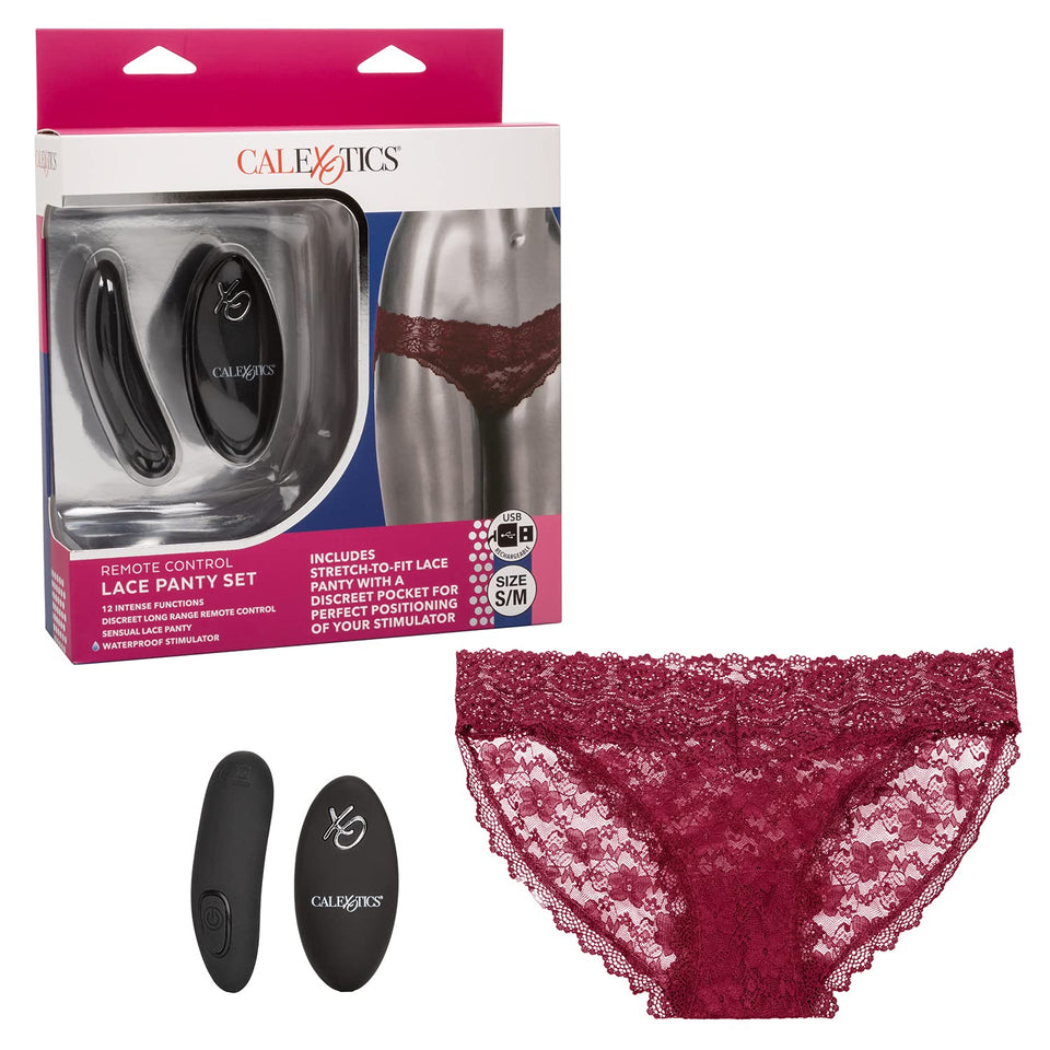 CalExotics Remote Control Lace Panty Set - L/XL Burgundy