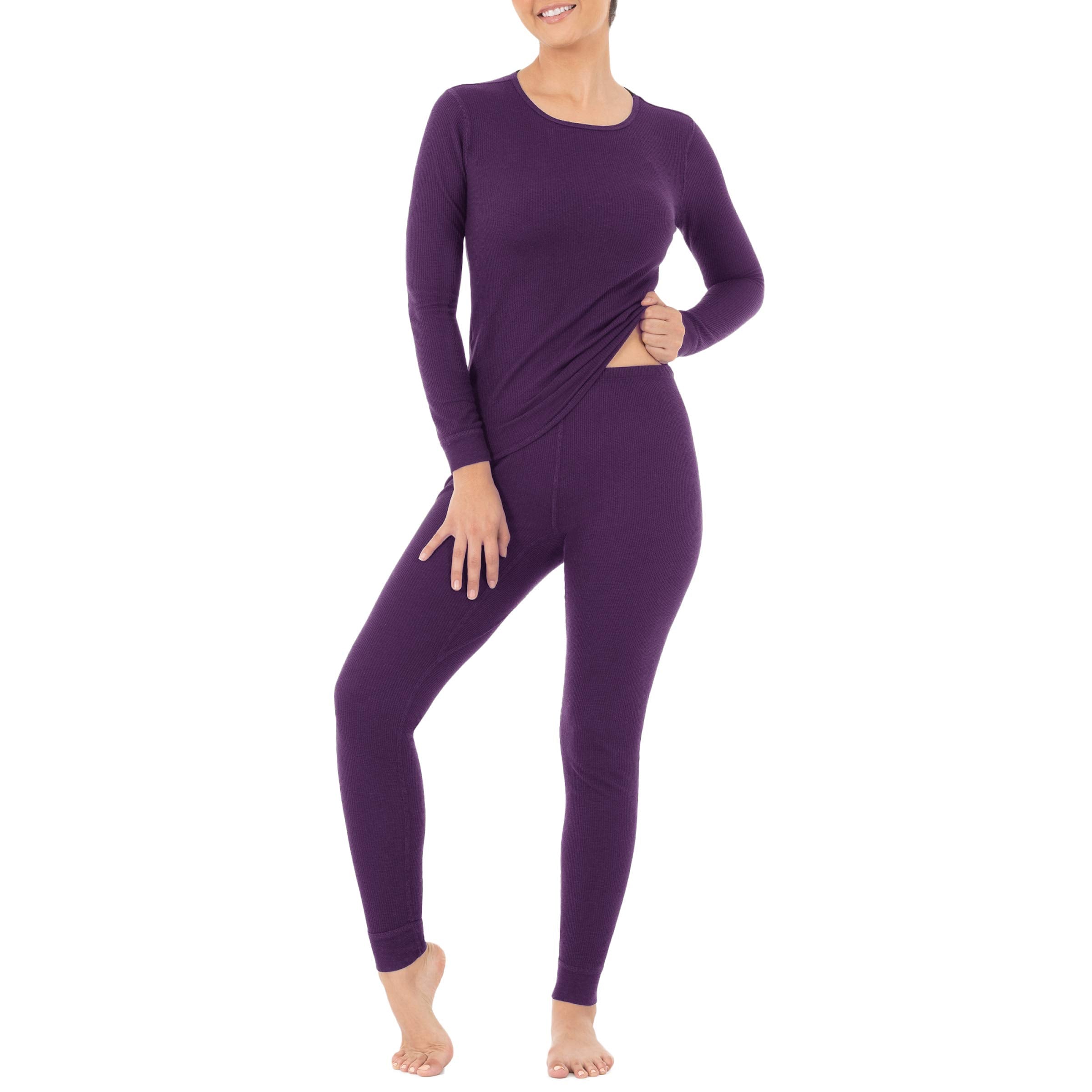 Fruit of the Loom Womens Micro Waffle Premium Thermal Set, Violet, Small