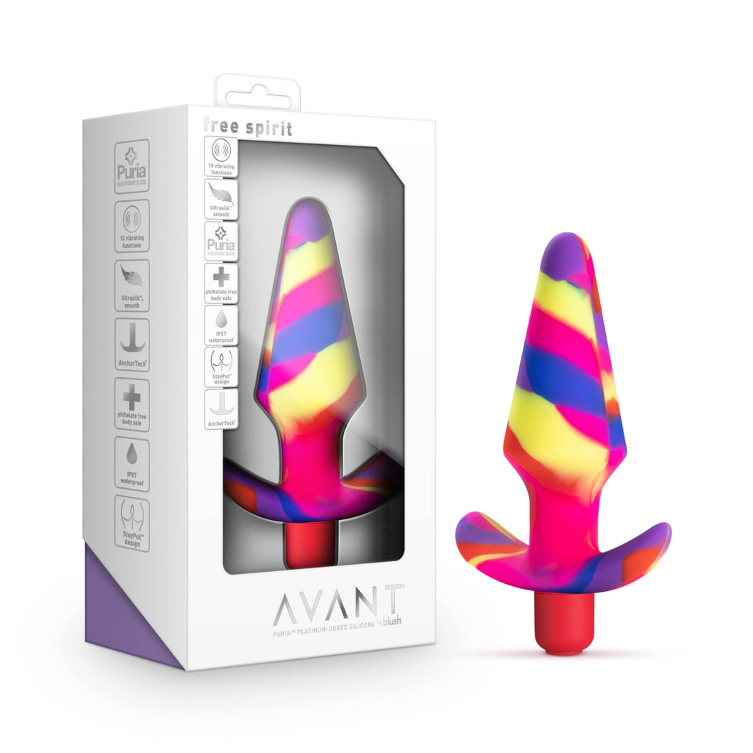 Blush Avant Free Spirit  10 Vibration Modes  5 Pure Platinum cured Puria Silicone Satin Smooth Anal Butt Plug with Anchor Base