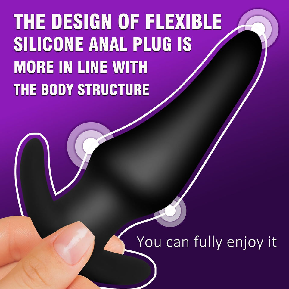 Silicone Anal Plug,Pack of 4 Silicone Anal Plugs Training Set with Flared Base Prostate Sex Toys for Beginners Advanced Users(Co