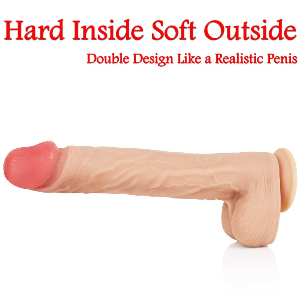14.5 Inch Super Long Double Layer Realistic Dildo Liquid Silicone Material No Any Smell Huge Dong Large Penis (Skin)